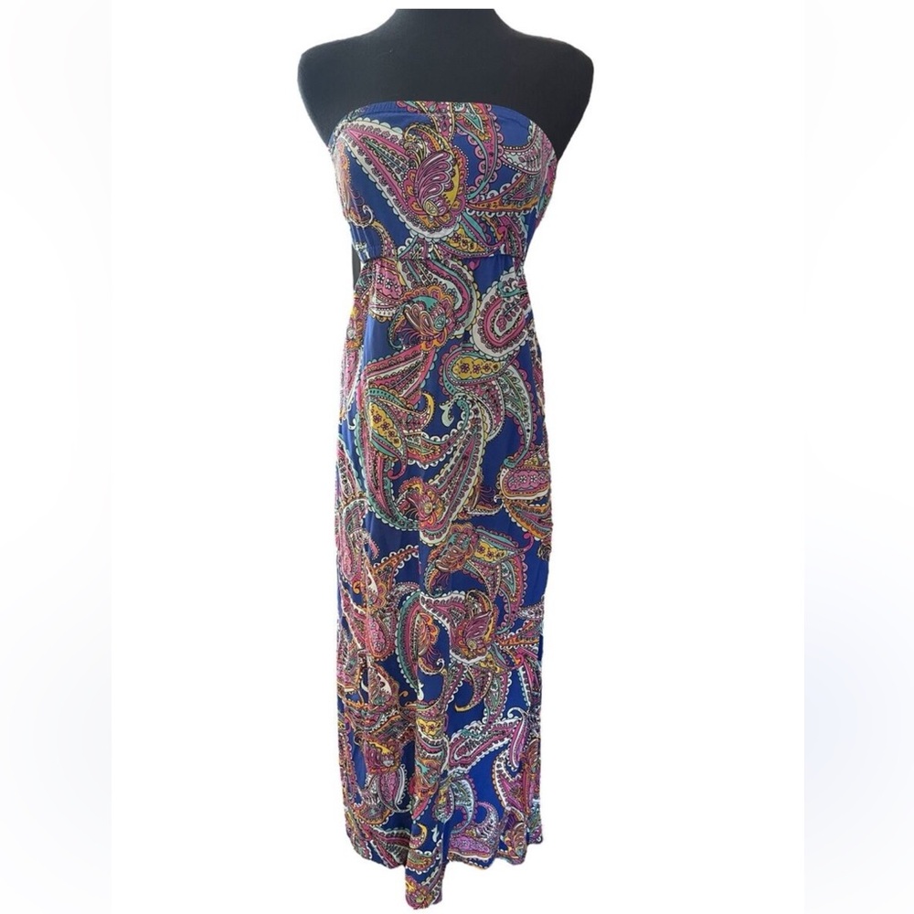PRICE DROP: Banana Republic Strapless Blue, Pink and Orange Paisley Maxi Dress